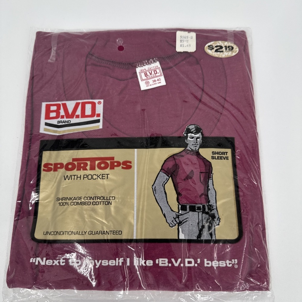 BVD Mens M Pocket Short Sleeve T Shirt Deadstock 70s Factory Sealed Dead Stock